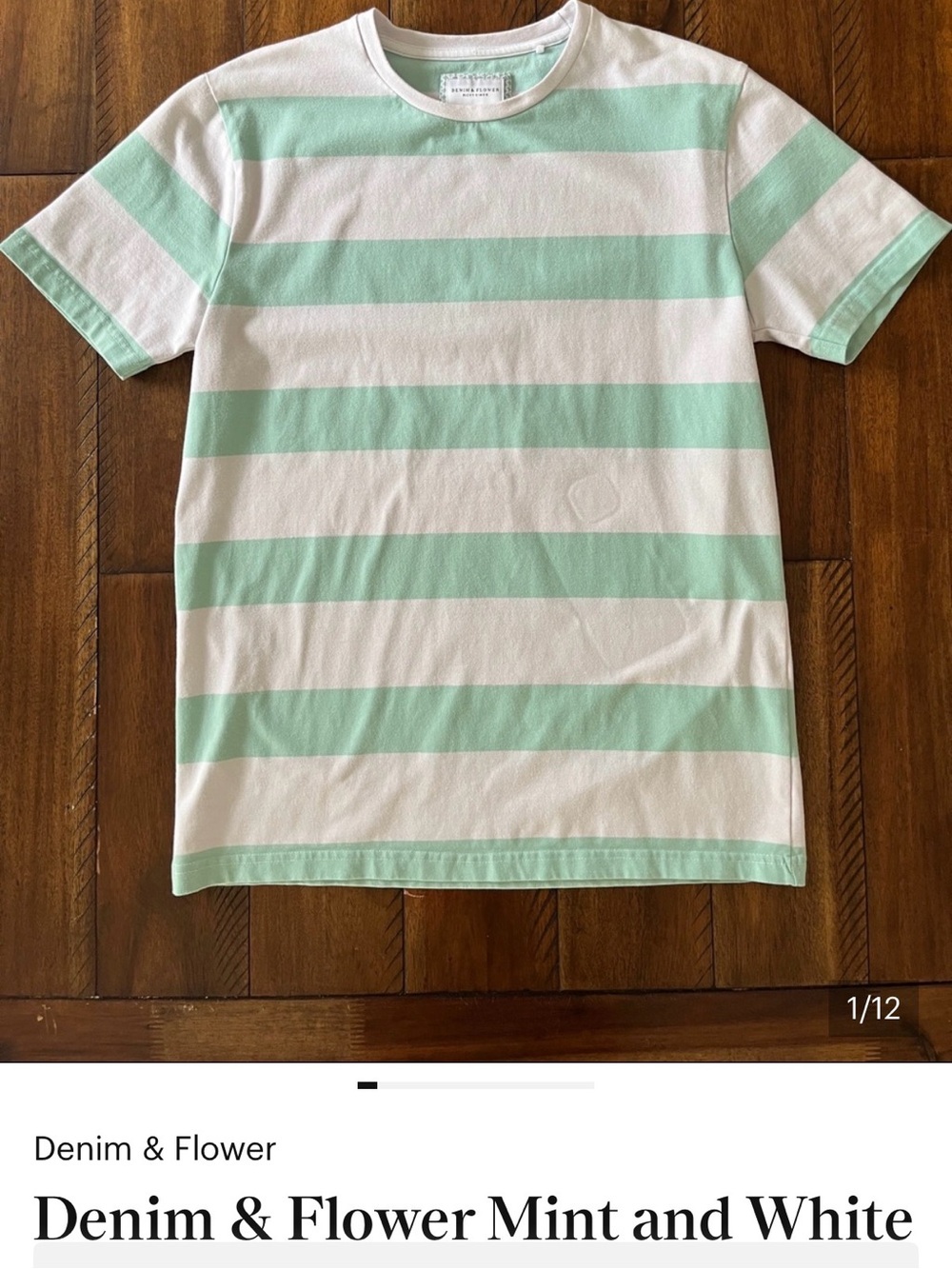 Denim & Flower Mint and White Striped Short Sleeve Tee S Small